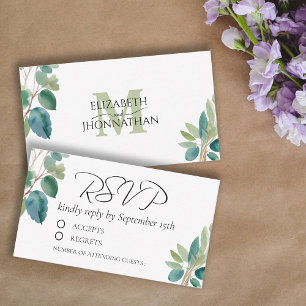 Cartão De Notas Greenery Watercolor RSVP Monogrammed