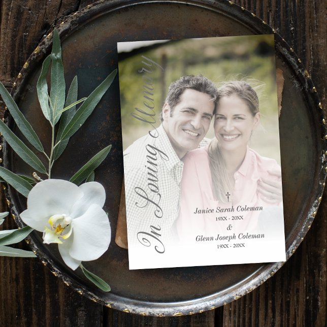 Cartão De Notas Grey Cherished Fancy Memories Couple's Funeral  (Grey Cherished Fancy Memories Couple's Funeral Invitation Card with Envelope.
)