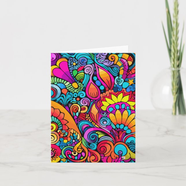 Cartão De Notas Groovy Psychedelic Floral (Frente)