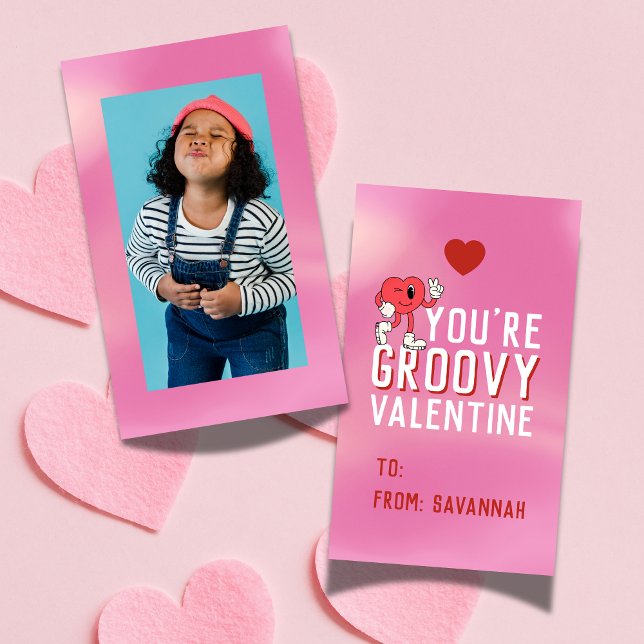 Cartão De Notas Groovy Retro Gradient Valentine's Classroom Card (Groovy Retro Gradient Valentine's Classroom Card)