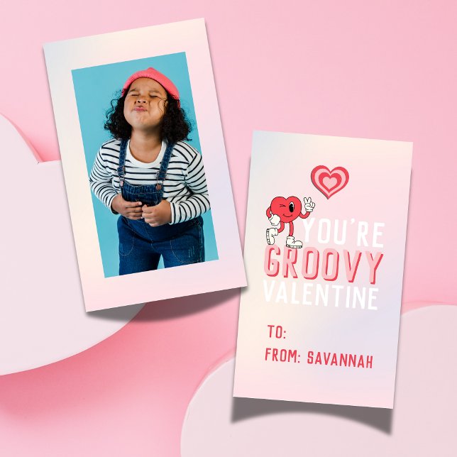 Cartão De Notas Groovy Retro Gradient Valentine's Classroom Card (Groovy Retro Gradient Valentine's Classroom Card)