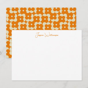 Cartão De Notas Groovy Retro Orange Flower Personalizado Name