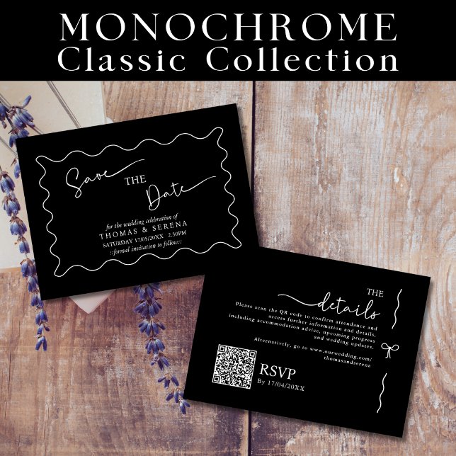 Cartão De Notas Guardar a Data QR Code Black White Monocromático (Criador carregado)