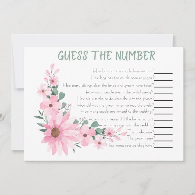 Cartão De Notas Guess The Number Bridal Shower Game Pink Flowers (Frente)