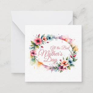 Cartão De Notas Guirlanda Floral de Aquarela do Dia das Mães em Ro