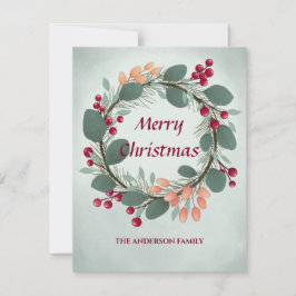 Cartão De Notas Guirlanda floral de inverno aquarela Natal bagas