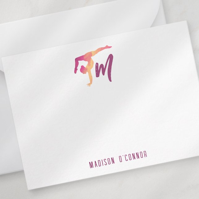 Cartão De Notas Gymnastics Stationery | Monograma Dose Inicial (Criador carregado)