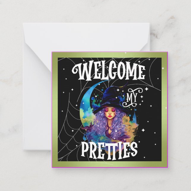 Cartão De Notas Halloween da beleza da bruxa retrô (Frente)