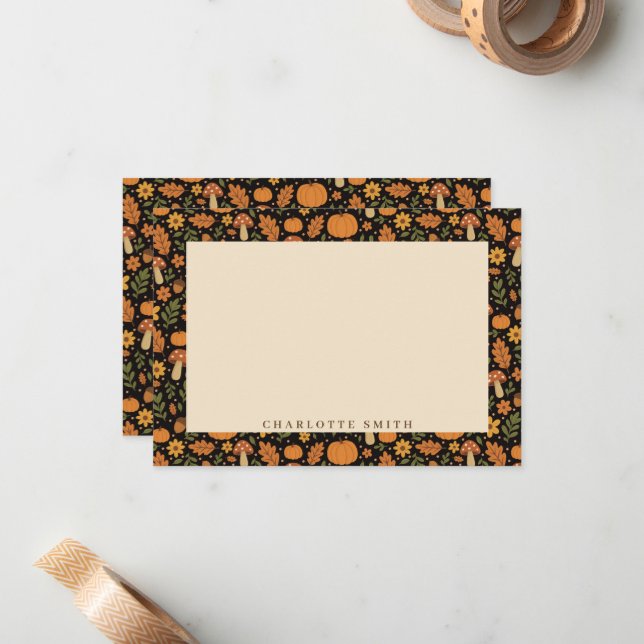 Cartão De Notas Hand Drawn Rustic Fall Pattern Note Card (Frente/Verso In Situ)