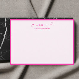 Cartão De Notas Handwritten Monogram Vibrant Pink