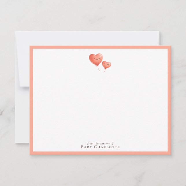 Cartão De Notas Heart Balloon Nursery Note Card – Personalized (Frente)