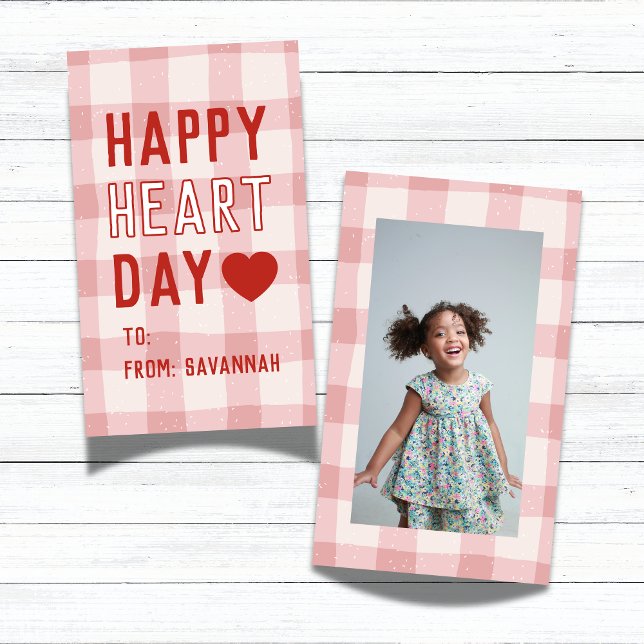 Cartão De Notas Heart Day Pink Gingham Valentines Classroom Card (Share this Happy Heart Day Pink Gingham Valentine's Classroom Note Card!)