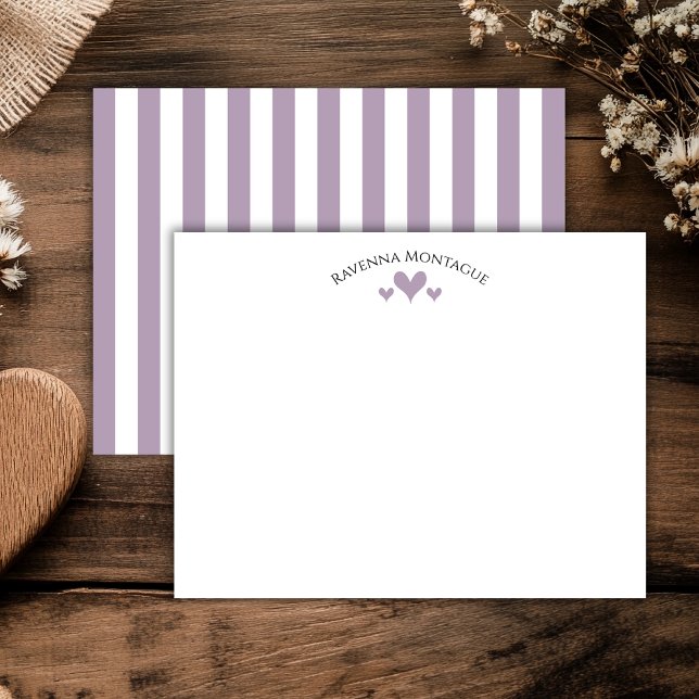 Cartão De Notas Heather Elegant Classic Hearts Striped Note Card (Criador carregado)