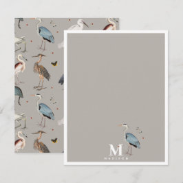 Cartão De Notas Heron Bird Egret Nature Monograma