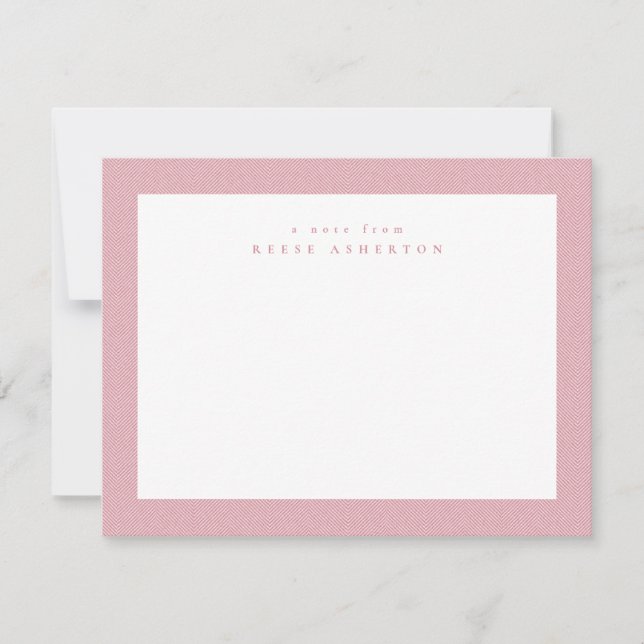 Cartão De Notas Herringbone cor-de-rosa, bonito, pessoal simples (Frente)