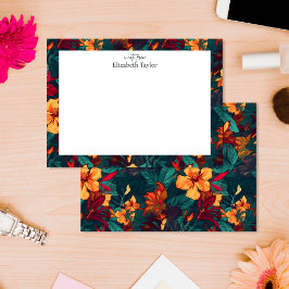 Cartão De Notas Hibisco Colorido, Floral Verde Amarelo Laranja