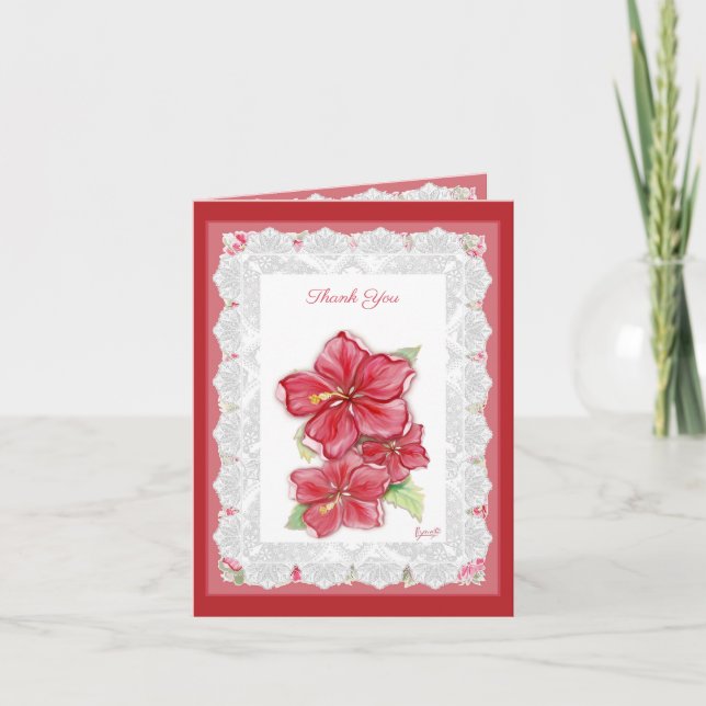 Cartão De Notas Hibiscus e rendas RED (Frente)
