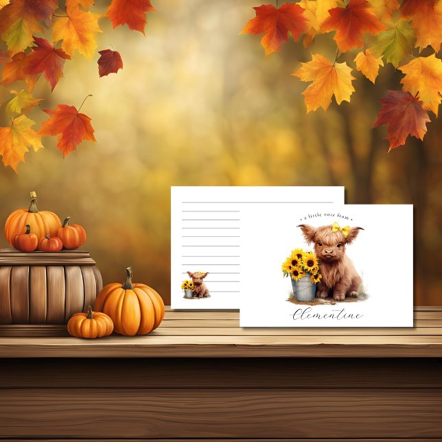 Cartão De Notas Highland Cow Sunflower Balde (Criador carregado)