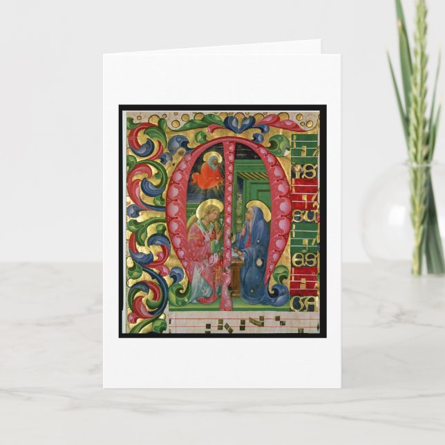 Cartão De Notas Historiated rubrica "M" que descreve o aviso (Frente)