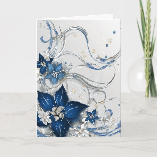 CARTÃO DE NOTAS HOLIDAY POINSETTIA - AZUL #1 (Frente)