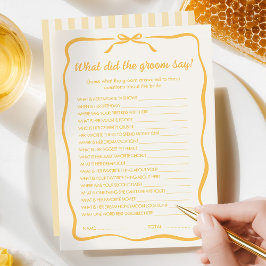 Cartão De Notas Honey Bridal Shower What did the Groom Say Game