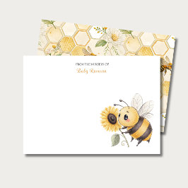 Cartão De Notas Honeycomb Floral Bee Custom Name Nursery 