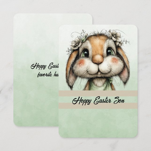 Cartão De Notas Hoppy Easter Son Bunny Head (Frente/Verso)