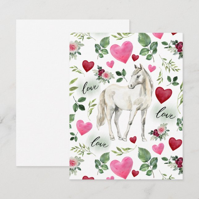 Cartão De Notas Horse Love Valentine’s Day Card in White (Frente/Verso)