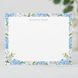Cartão De Notas Hortênsia Azul Elegante em Aquarela Personalizada