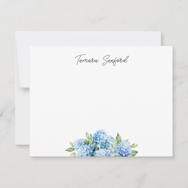 Cartão De Notas Hortênsia Azul Personalizada (Frente)