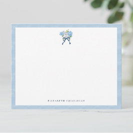 Cartão De Notas Hortênsia Floral Aquarela Azul Elegante