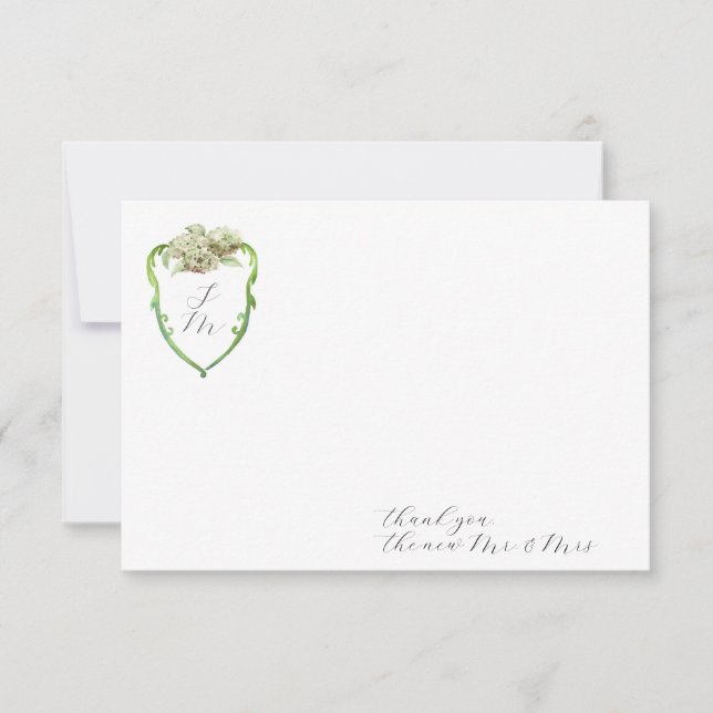 Cartão De Notas Hydrangea Wedding Monogram Thank You Stationery (Frente)