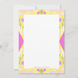 Cartão De Notas Ilustração Bohemian Chintz Nome Amarelo Cor-de-Ros
