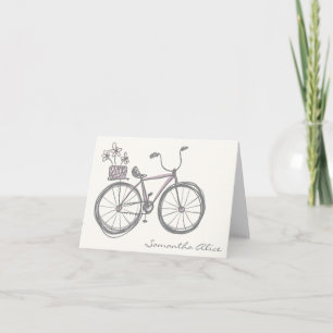 Cartão De Notas Ilustração Caprichosa de Bicicleta Lavanda Cinza N
