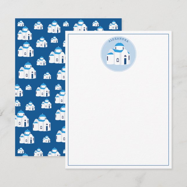 Cartão De Notas Ilustração da Igreja de Domo Azul de Santorini (Frente/Verso)