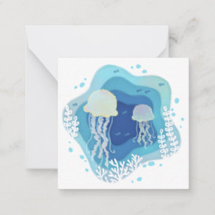 Cartão De Notas Ilustração de Arte em Papel de Água-Viva no Oceano