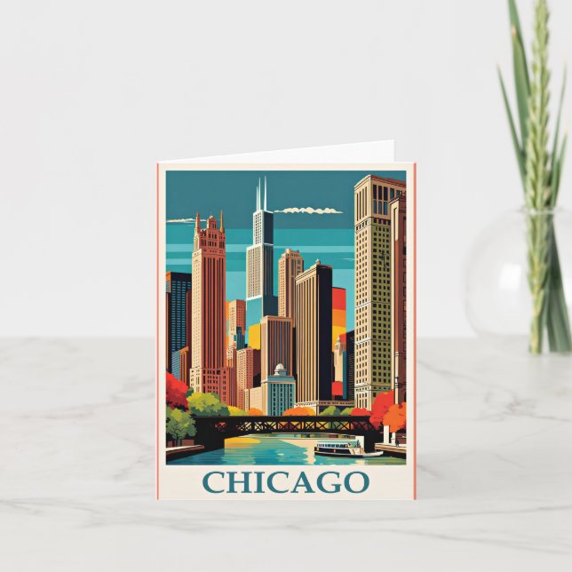 Cartão De Notas Ilustração de Chicago Vintage (Frente)