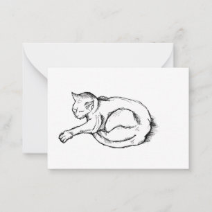 Cartão De Notas Ilustração de Gato Dormindo Desenho à Caneta Arte