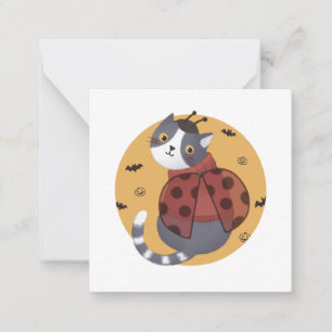 Cartão De Notas Ilustração de Halloween: Gato de Ladybug