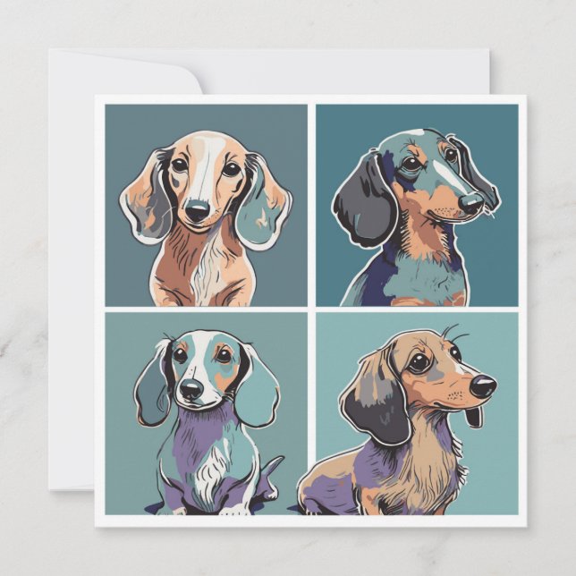 Cartão De Notas Ilustração de Quatro Dachshances (Frente)