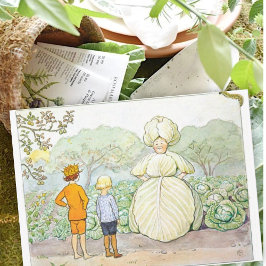 Cartão De Notas Ilustração Vintage no Jardim Elsa Beskow
