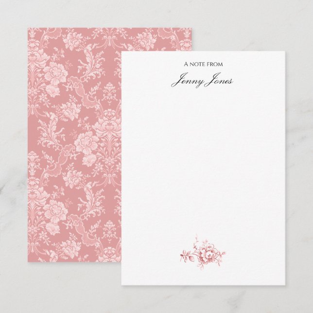 Cartão De Notas Imobilizante Romântico Chic Floral Damask-Pastel R (Frente/Verso)