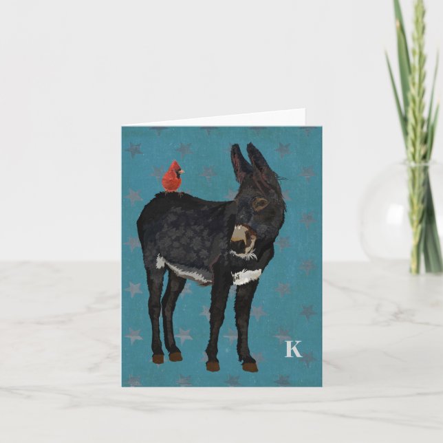 Cartão De Notas INDIGO DONKEY E CARDINA Monograma Notecard (Frente)