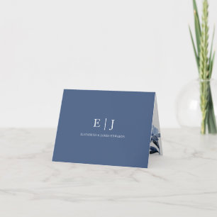 Cartão De Notas Iniciais de Casal de Monograma Floral Azul Persona