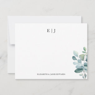 Cartão De Notas Iniciais de Casal Eucalyptus Monogramas personaliz