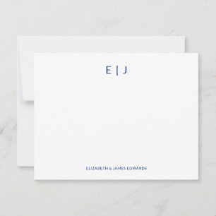 Cartão De Notas Iniciais de Casal Minimalista Simples Azul