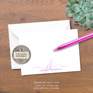 Cartão De Notas Iniciais de Monograma de Script Magenta Cor-de-Ros