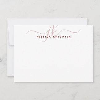 Cartão De Notas Iniciais de Monograma de Script Moderno Burgundy