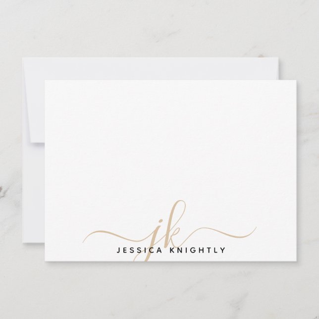 Cartão De Notas Iniciais de Monograma de Script Moderno Dourado Mí (Frente)