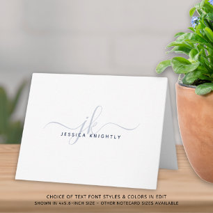 Cartão De Notas Iniciais de Monograma de Script Moderno - Marinho 